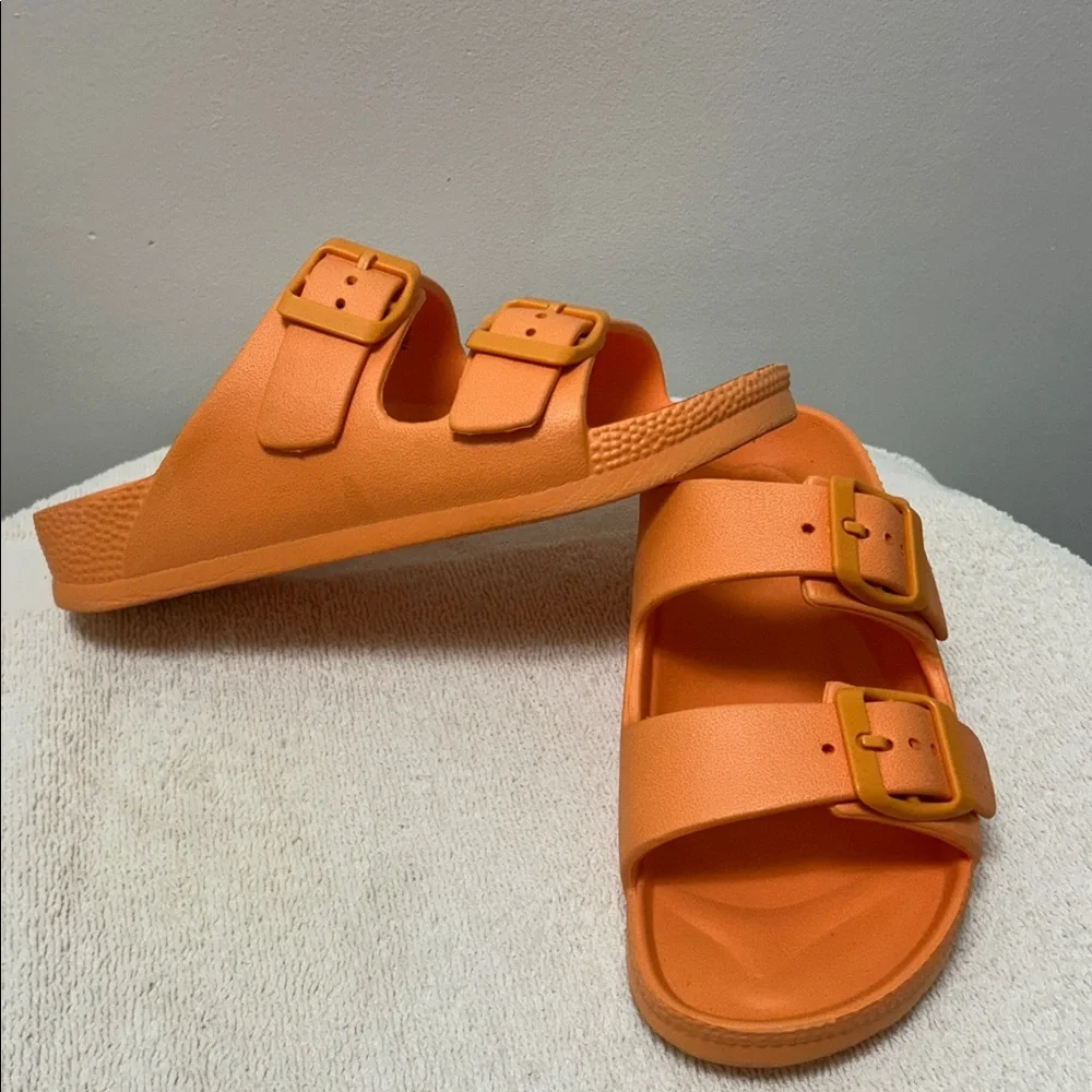 Lily & Dan Kid Unisex SlipOn Orange rubber double buckle slide Sandal size 11/12
